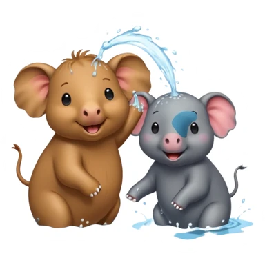 capybara and an elephant play happily with each other on water sticker