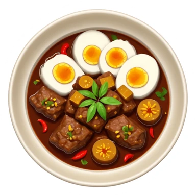 a bowl of beef rendang from above sticker