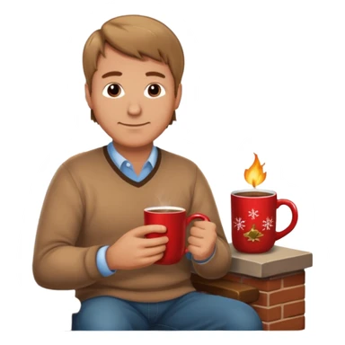 Cozy handsome 45 year old man sitting next to a nice fireplace with a hot apple cider, book, and plate of chocolate cookies. sticker