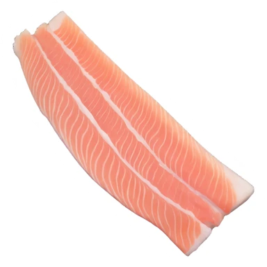 raw hake fillet, soft curved shape, pale white flesh, slightly translucent, fine muscle grain, clean cut, no skin or bones, clean 3D, soft lighting sticker