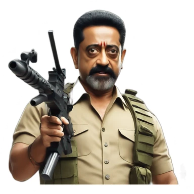 KamalHassan in Vikram with machine gun sticker