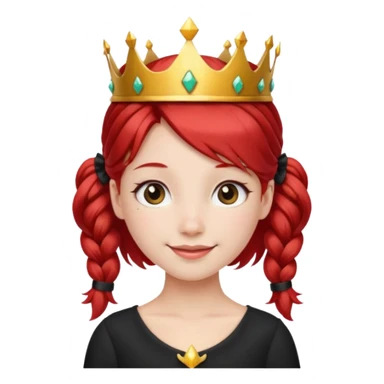 A red pigtail hair girl with a crown smiling gently and black bow on her hair sticker