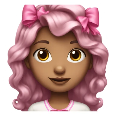 girl child with black hair wavy and pink bow sticker