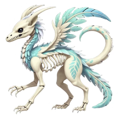 Rare realistic tribal patterned white whitish pastel colorful iridescent shiny glossy feathered skeletal badass epic handsome gorgeous aesthetic black-skulled Vernid-Trico-Sergal-Salandit-Nargacuga-species-Fakemon-creature by LiLaiRa, 4 legs, 1 tail, random markings, (full body) long ears sticker