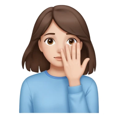 brunette girl with brown hair wearing pastel blue clothes covering her face with her hand sticker