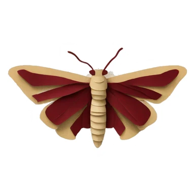 Moth made out of a book, book, newspaper, maroon ribbons sticker