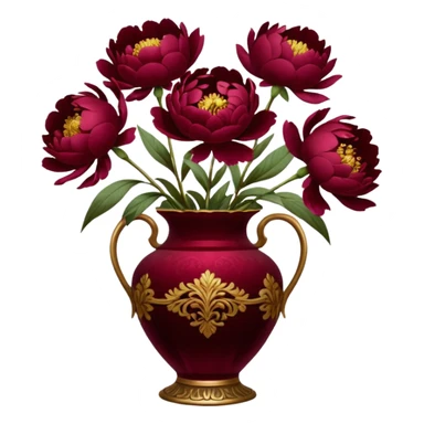 5 burgundy peonies in a vintage vase sticker