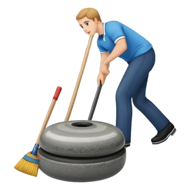 An icon showing a detailed close-up of a curling stone sliding across the ice, with a broom in motion beside it. The background features an indoor stadium with cheering spectators on the stands. Transparent background captures the strategy and focus of curling. sticker