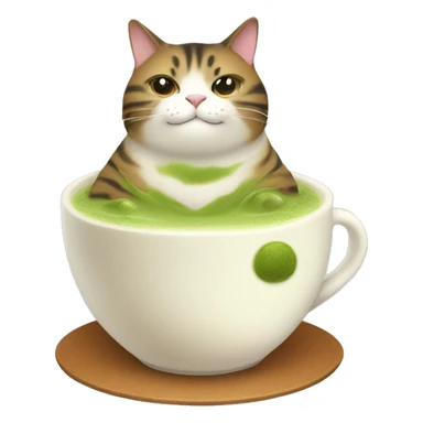 fat cat sitting in the matcha latte sticker