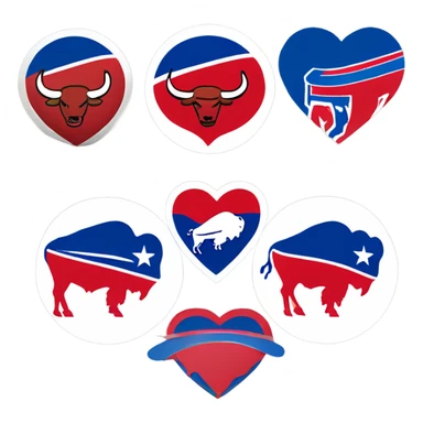 Heart emoji with 3 colors, blue border outside, red heart inside, smaller white heart inside of that, with the Buffalo bills buffalo in the middle  sticker