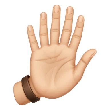 Hand with palm facing towards, fingers stretched holding down thumb and ring finger sticker