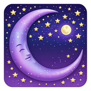 glitter purple and cian crescent moon sticker