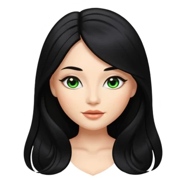 beautiful female memoji, very long jet black shiny hair, glowing skin, almond-shaped eyes, seductive and glamorous sticker