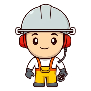 Male oil rig worker in uniform and helmet with safety gear, minimalist design with soft gradients in sky blue, teal green, white, and light gray sticker