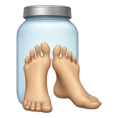 human feet standing on the floor with an empty transparent jar between them,outside,to the left and to the right,front view sticker