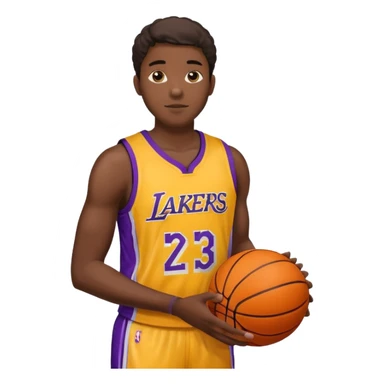 Joven con uniforme de basquetball laker sosteniendo una pelota de basquet sticker