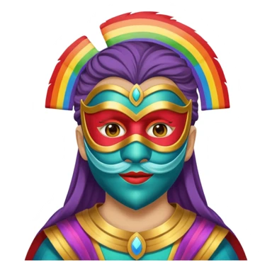 mask, wearing ancient custome, rainbow sticker