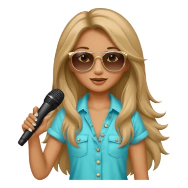 long haired woman with summer clothes and sun glasses holding microphone sticker