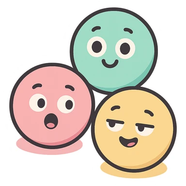group of three pastel candy pastilles, different soft colors, rounded shapes, subtle shading, minimal details, icon style sticker