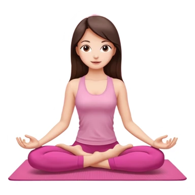 Brunette mid straught hair girl. Slim. Doing loto yoga pose on a Pink set and a Pink mat sticker