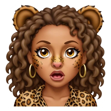 Melanie Brown with brown curls wearing leopard print and snarling with a scrunched nose sticker