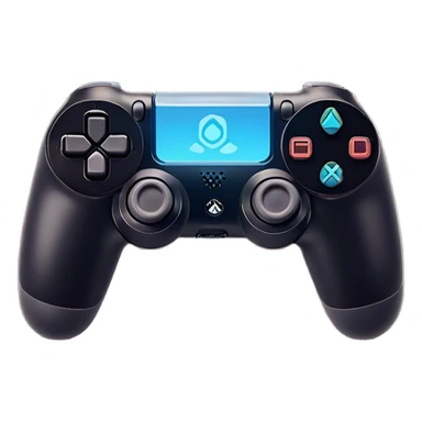 Clash of Clans aesthetic: Cinematic Playful PlayStation 4 DualShock Controller Portrait Emoji, rendered in a 3D vector-style similar to standard emojis with minimal shading and bold, simplified shapes. A compact, distinct form with signature details, softly glowing with a cutting-edge console technology charm. Simplified yet unmistakably iconic, highly detailed and consistent, glowing with a soft radiance and high shine. Stylized with a touch of technological advancement and a soft glowing outline, capturing the essence of a beloved gaming relic with a friendly, playful manner! sticker