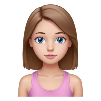 Create a TEENAGE girl with LONG and straight light brunette hair with a MIDDLE PART, light skin, light freckles, and blue-gray eyes. She will have pink lips and LONG eyelashes. She will be wearing a light pink tank top sticker
