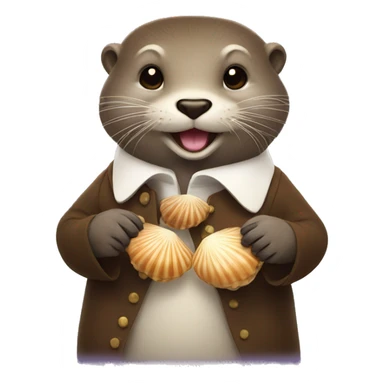 Wealthy Otter holding happy scallops  shells sticker