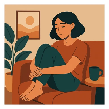 modern flat-toon style illustration of a woman relaxing alone with an introspective vibe sticker