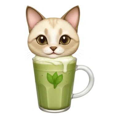 Happy Siamese Cat holding in its paws an iced matcha latte sticker