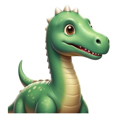 Cinematic Cute Brontosaurus Portrait Emoji, Head tilted playfully with a gentle smile, featuring a charming, massive form with an elongated neck and a small, endearing head adorned with bright, curious eyes, Simplified yet irresistibly adorable features, highly detailed, glowing with a warm, inviting prehistoric glow, high shine, affectionate and lively, stylized with a touch of whimsical ancient charm, soft glowing outline, capturing the essence of a playful Brontosaurus that seems as if it could amble out of the screen into your arms! sticker