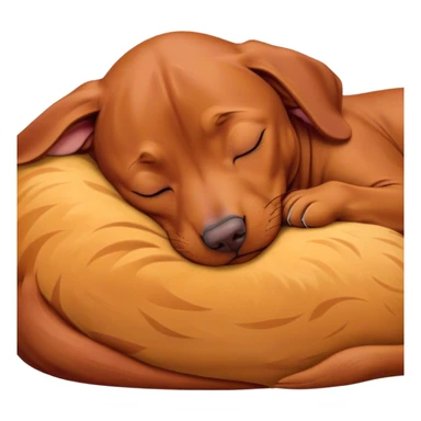 Meme-Worthy Cute Sleeping Vizsla Portrait Emoji, Head resting peacefully with a contented smile, showcasing a sleek, athletic build and a luxuriously soft rust and gold Fur, eyes shut in a serene nap, Simplified yet hilariously adorable features, highly detailed, glowing with a soft, drowsy light, high shine, relaxed and utterly lovable, stylized with an air of playful laziness, bright and heartwarming, soft glowing outline, capturing the essence of a comically sleepy companion, so meme-worthy it feels like it could instantly become the next viral sensation of adorable slumber! sticker