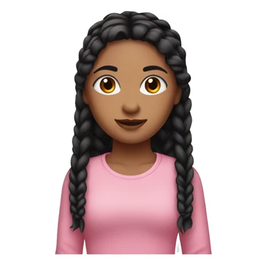 A girl with black hair and braids brown eyes pink shirt black leggings  sticker