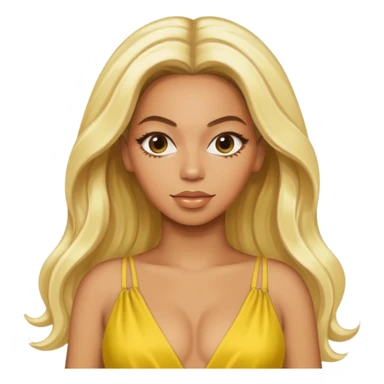 Beyonce with long platinum blonde hair, yellow outfit sticker