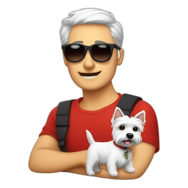 hombre-con-gafas-rojas-con-un-perro-westie sticker