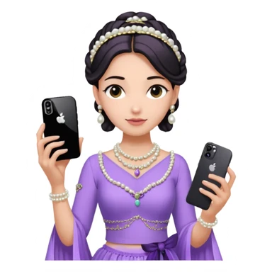 Make a girl standing in mirror in lavender lengha holding a iphone 16 pro max make her hair tie back side and a white pearl necklace  sticker