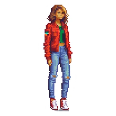 Zendaya in pixel art style with a red carpet background sticker