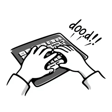 doodle style sketch of fingers typing with speed lines sticker