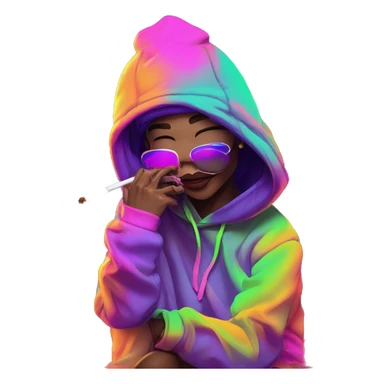 Multicoloured neon person smoking wearing hoodie dancing hip hop bucket hat tropical Skater fashion aesthetic baggy clothes graphic t shirt 420 sticker