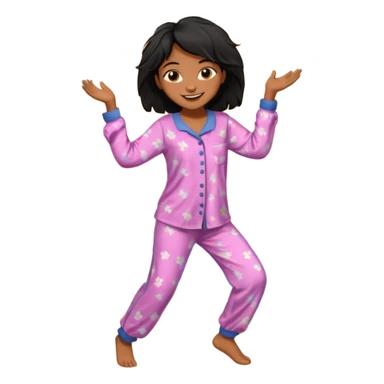 generate a pretty bratz brown skinned girl with messy black hair in pyjamas dancing in room sticker