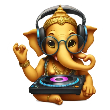 ganesha with goggles and playing DJ with music sticker