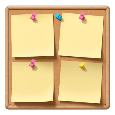 cork bulletin board with just 2-3 sticky notes pinned to it, minimal sticker