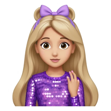 Ariana Grande with long dark blonde hair, lavender pink sequin outfit sticker