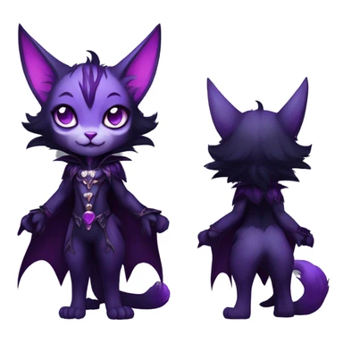 Anthro-Cute-Edgy-Vampiric-Batty-Cat-Black-Purple-Contrast-Colors-Fantasy-Fur-Sona-Chibi-Shiny-Fakémon-Hybrid with horns full body sticker
