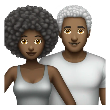 Black girl with Afro and white guy with gray hair no mustache couple  sticker
