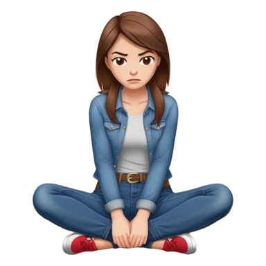 angry woman with brown hair sitting in profile on a floor hugging her knees in jeans avoiding conversation  sticker