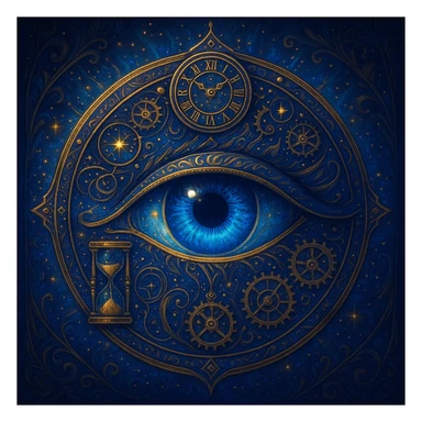 the Eye of Chronos, a mystical eye symbol with ancient, time-related motifs, intricate details, glowing elements, and a sense of power and mystery sticker