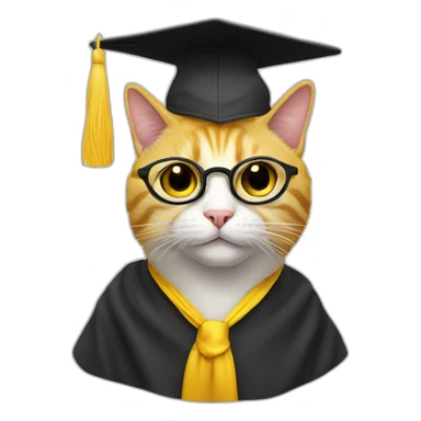 yellow-emoji-cat-head-with-glasses-and-with-mortarboard-on-its-head sticker