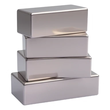 three long steel blocks, two on the bottom and one on top, 3D cartoon style, metallic shine, rectangular shape sticker