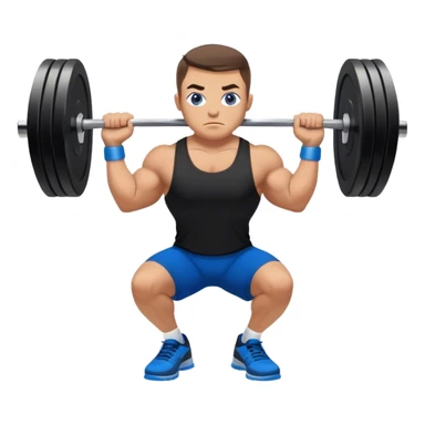 tanned powerlifter grey eyes black shorts black t shirt blue shoes barbell squats sticker